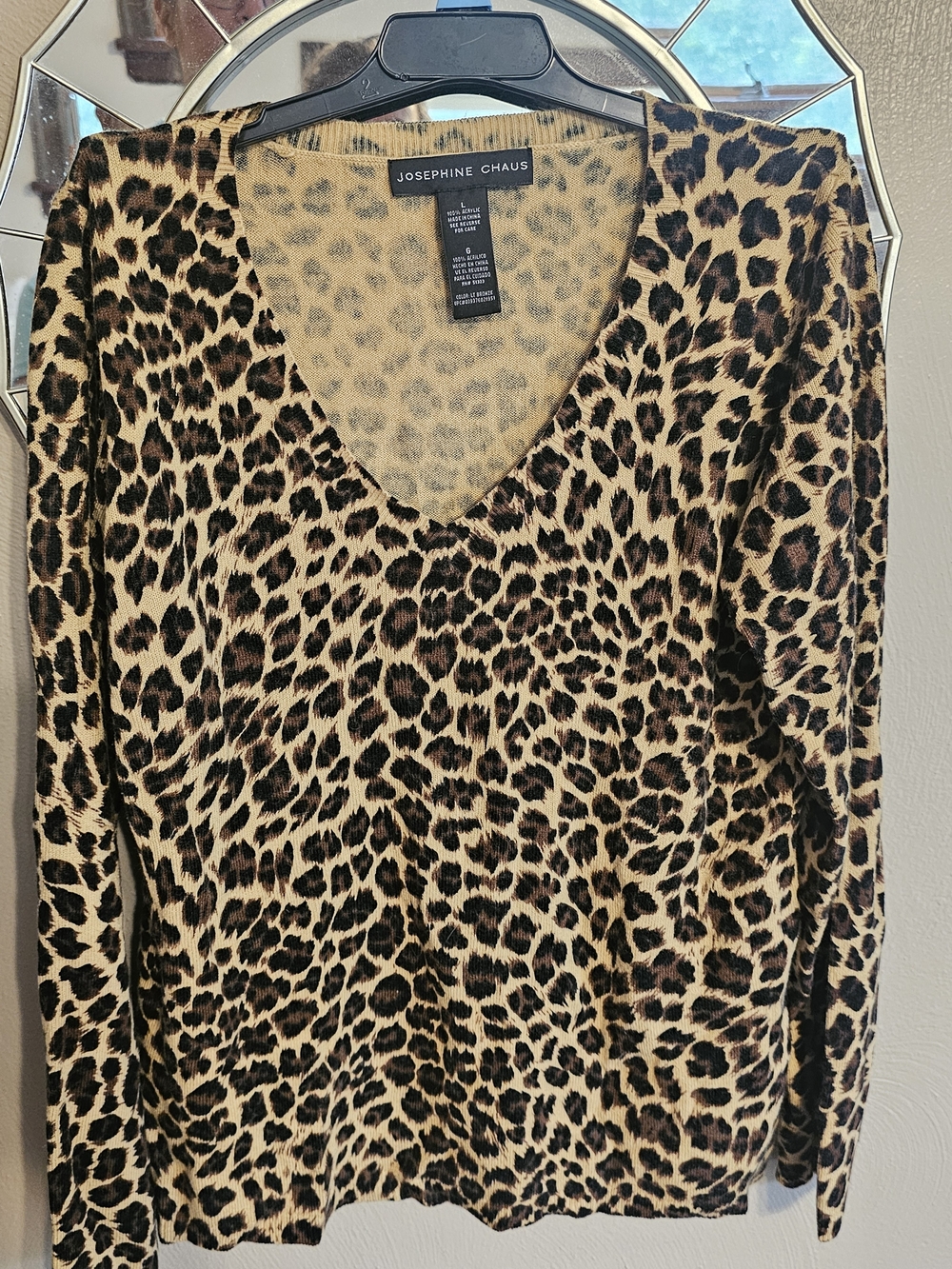 Josephine Chaus Leopard Print V-Neck Sweater in Tan and Black